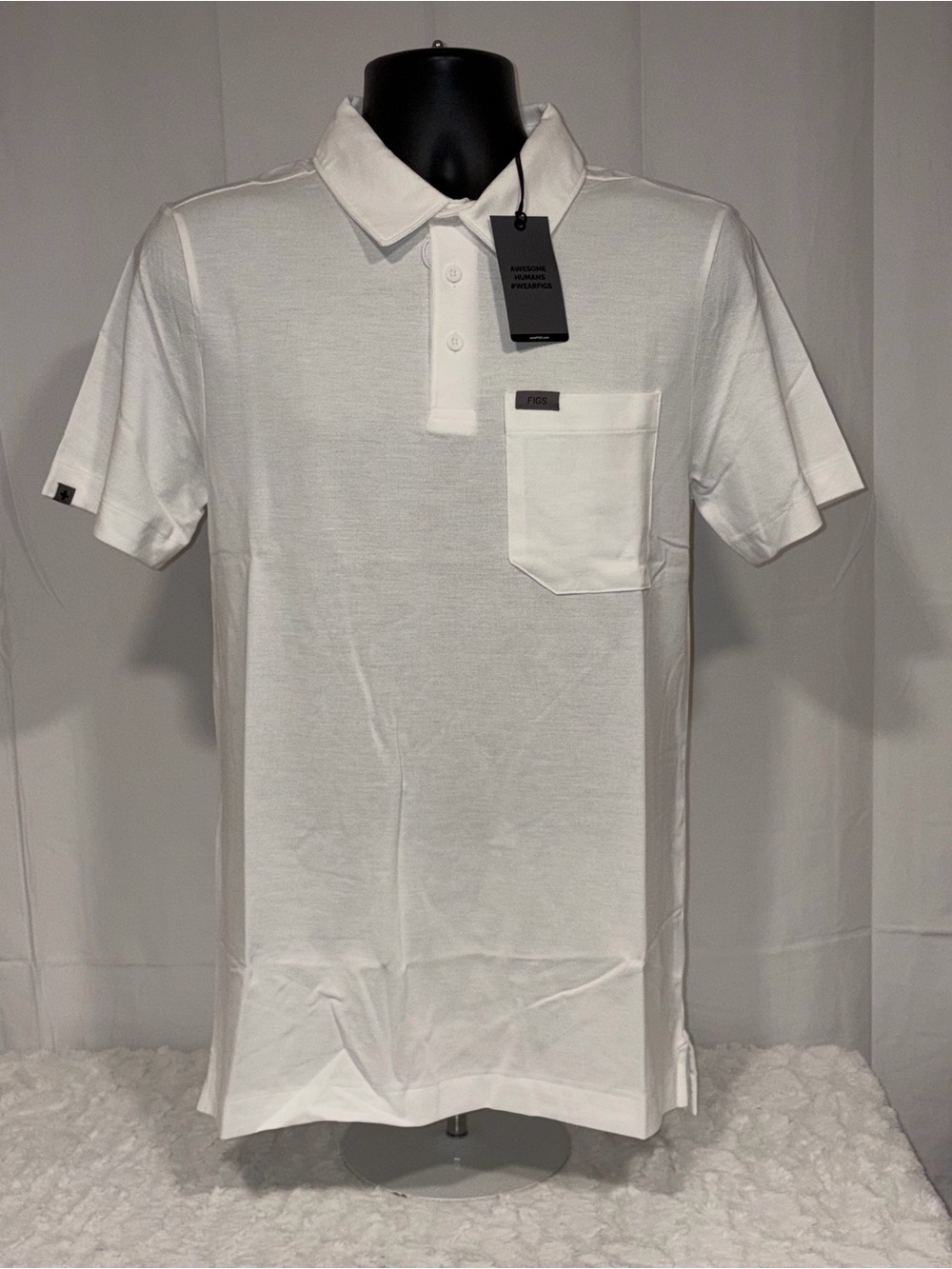 Figs Medical Nurse Mens Tech White Short Sleeve Pique Scrub Polo Shirt XL